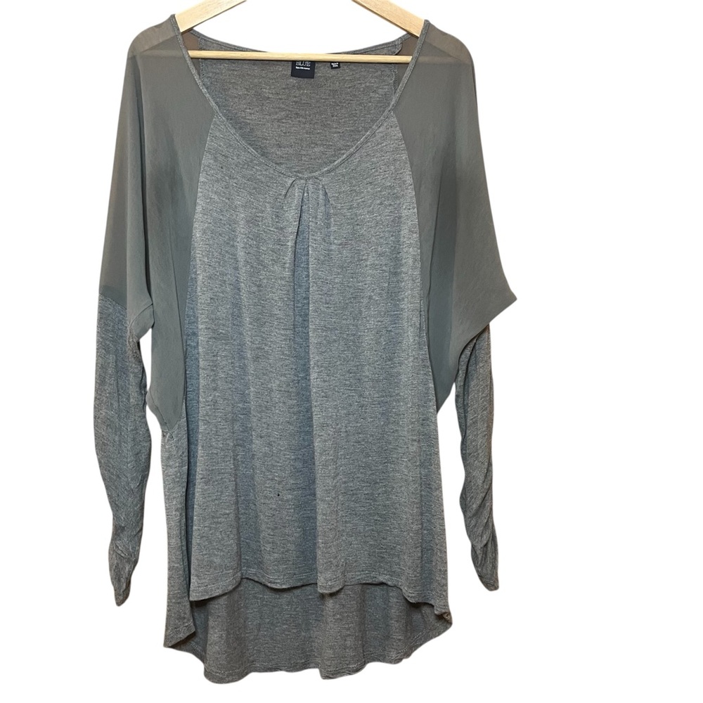 Long Gray Women's Tunic Top Deep V-Neck Raglan Rouging